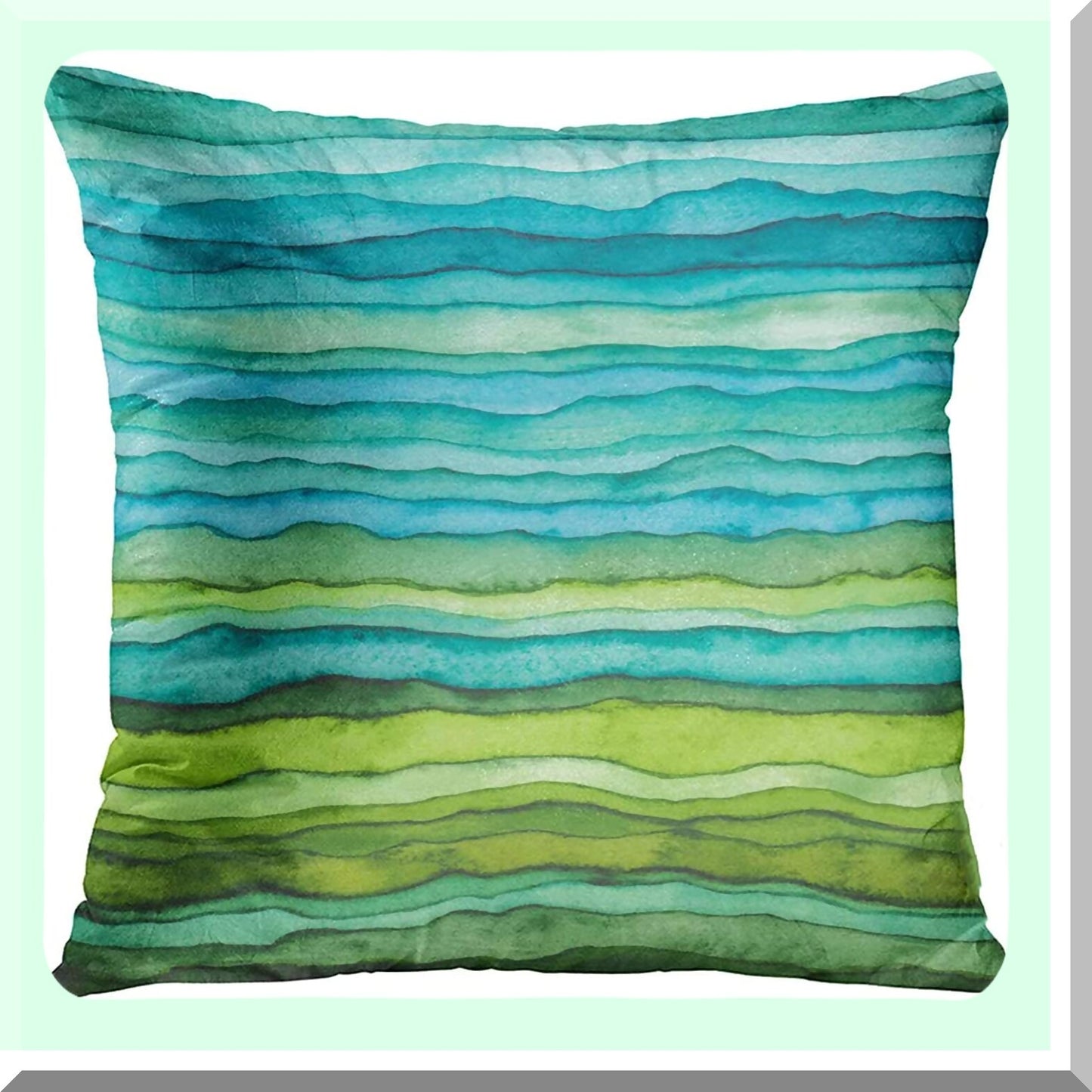 WaveBrush Dye Decor Pillowcase - Abstract Bright Blue Green Striped Watercolor Hand Drawn Cover for Home Decor Square 18x18 Inches
