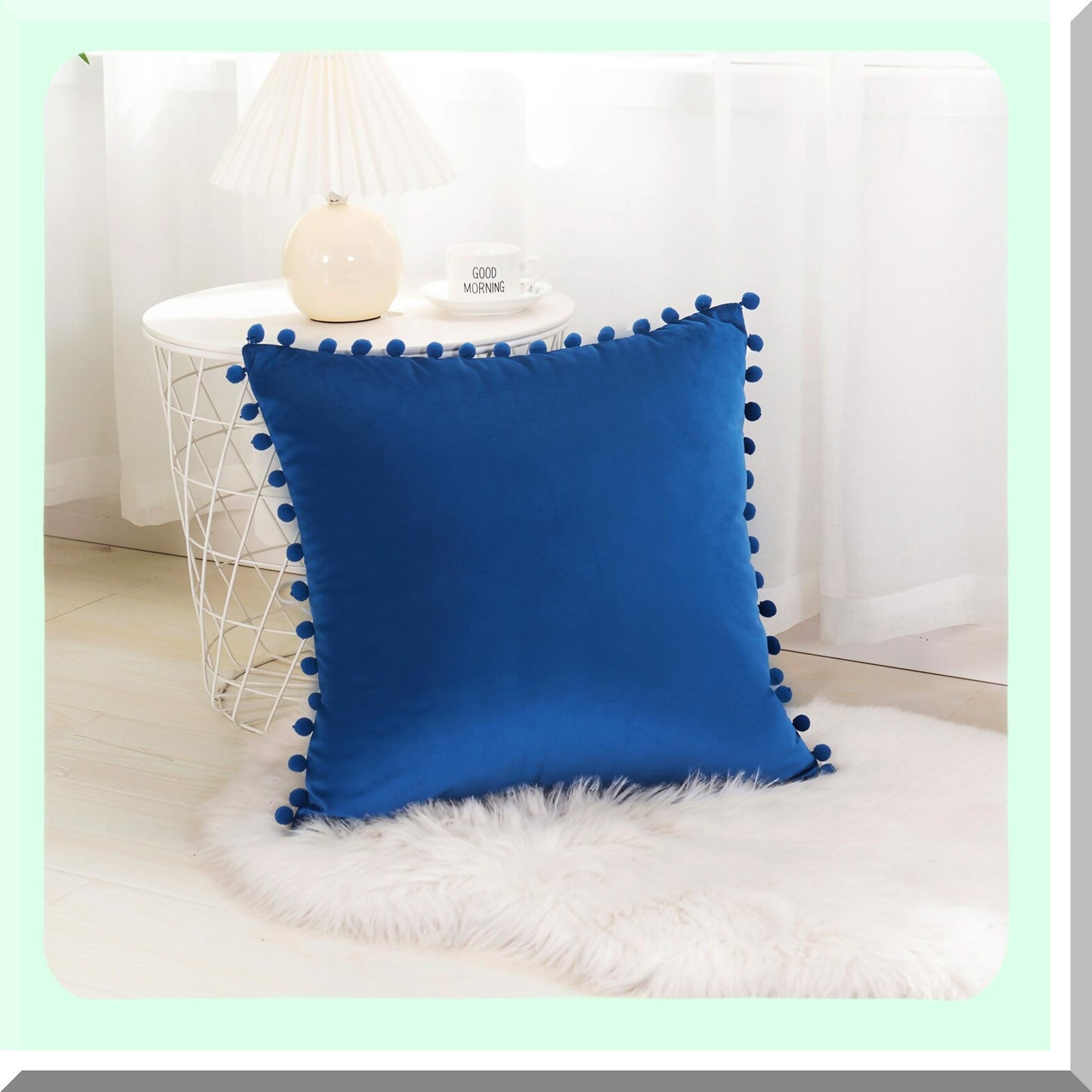 Royal Velvet Fringe Cushion Covers - Set of 2 | Soft Decorative Throw Pillow Cases for Couch & Bed | 18 x 18 Inch | POM-POMS Square Livingroom Cushion Case