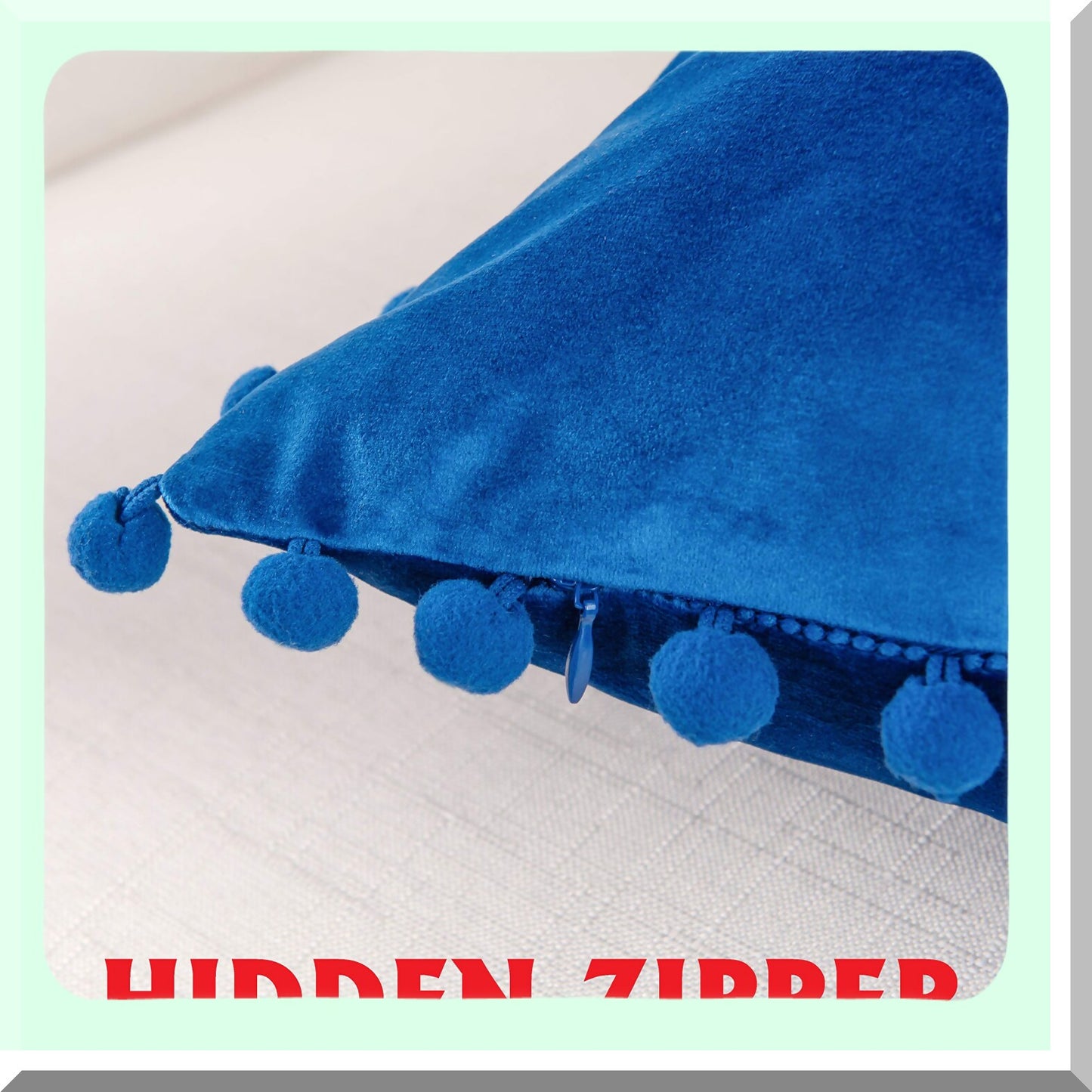 Royal Velvet Fringe Cushion Covers - Set of 2 | Soft Decorative Throw Pillow Cases for Couch & Bed | 18 x 18 Inch | POM-POMS Square Livingroom Cushion Case