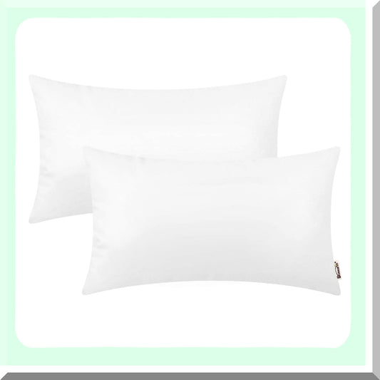 White Leather Lumbar Pillow Covers - Set of 2 | 12x20 Inches | Solid Dyed Leather Pillowcases for Couch, Bed, Sofa | Home Decorative Throw Pillow Covers