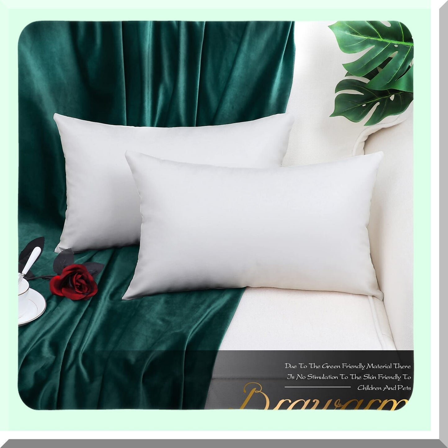 White Leather Lumbar Pillow Covers - Set of 2 | 12x20 Inches | Solid Dyed Leather Pillowcases for Couch, Bed, Sofa | Home Decorative Throw Pillow Covers