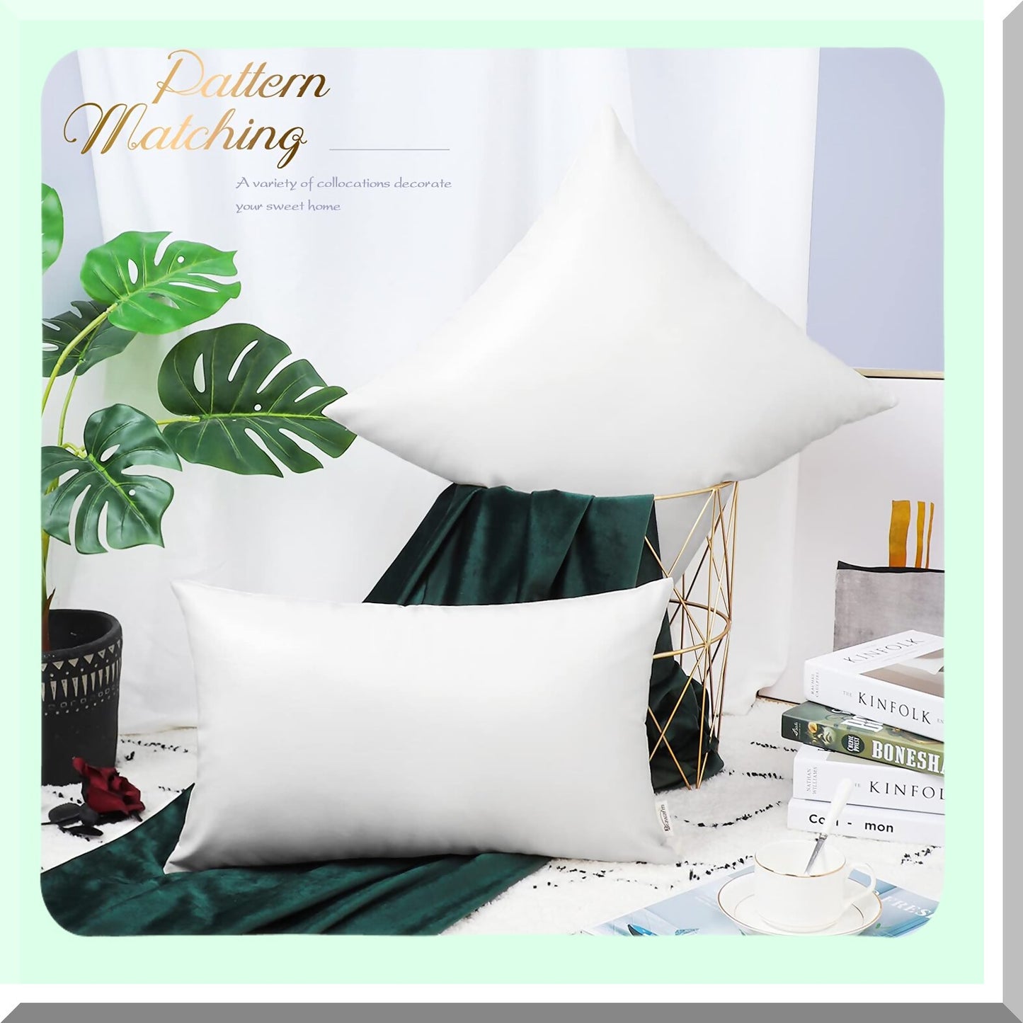 White Leather Lumbar Pillow Covers - Set of 2 | 12x20 Inches | Solid Dyed Leather Pillowcases for Couch, Bed, Sofa | Home Decorative Throw Pillow Covers