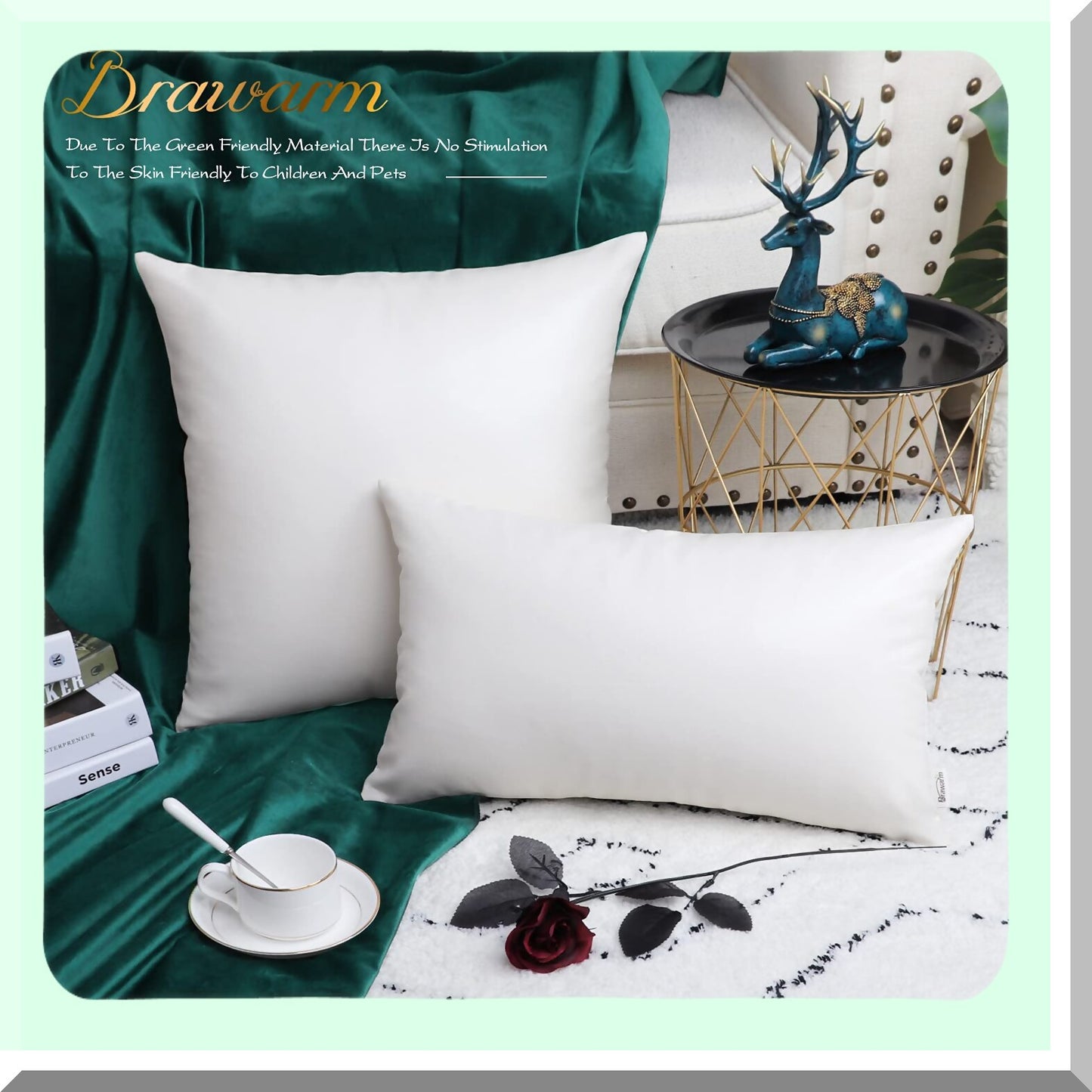 White Leather Lumbar Pillow Covers - Set of 2 | 12x20 Inches | Solid Dyed Leather Pillowcases for Couch, Bed, Sofa | Home Decorative Throw Pillow Covers