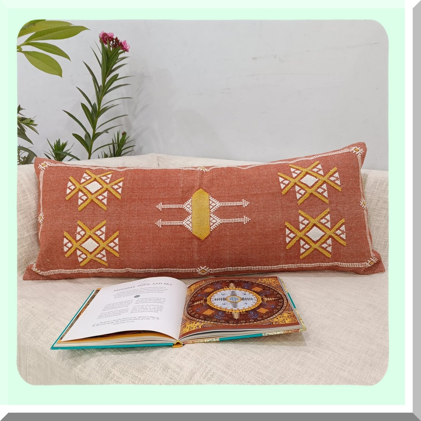 Kilim Dream Lumbar Pillow Cover - Handwoven Authentic Cushion Case for Bedroom Decor - 14x36 Sabra Pattern - Long Cushion Cover