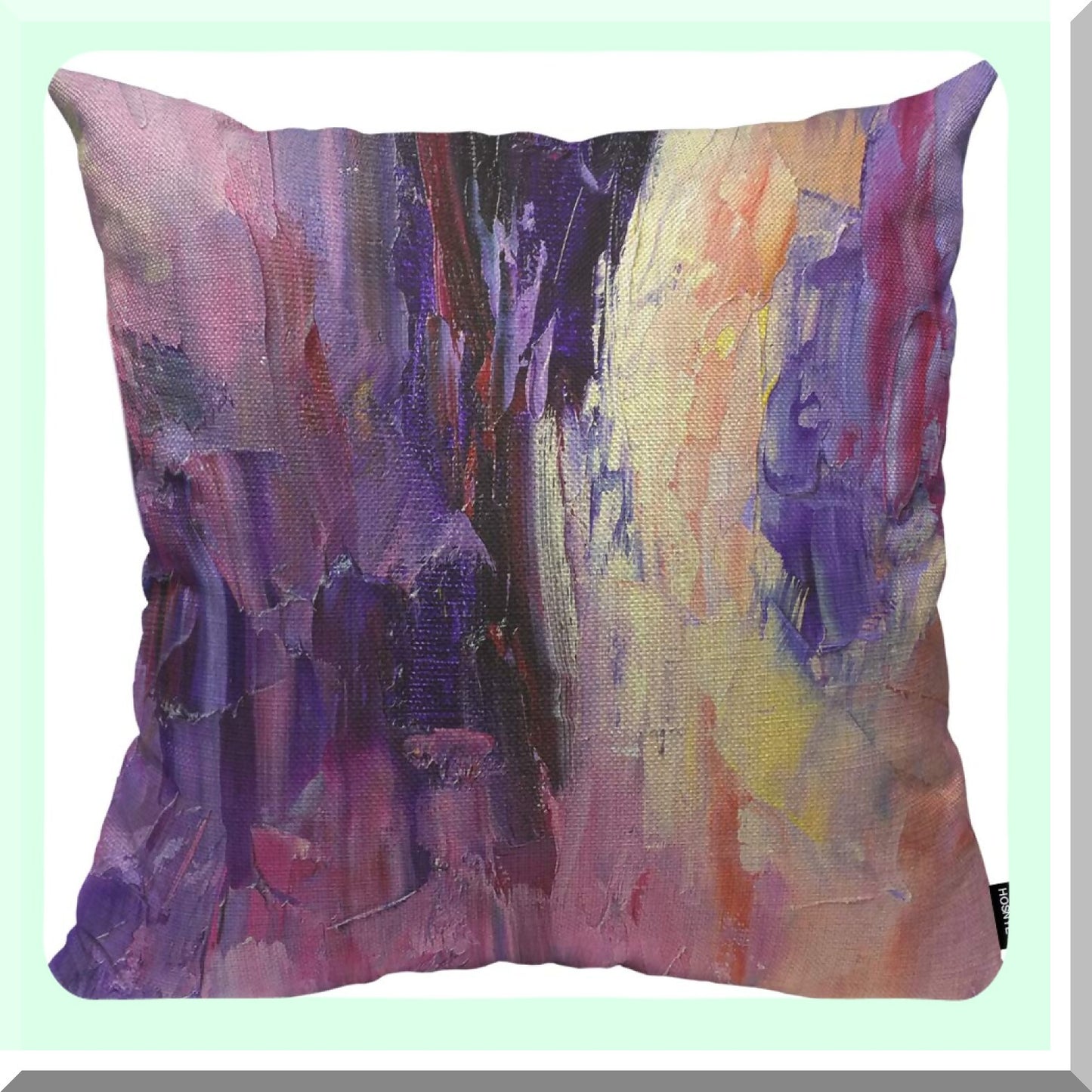Violet Texture Painting Knife Throw Pillow - Colorful Cotton Linen Cushion Cover for Home Sofa Decor - Purple Yellow 20x20 Inch