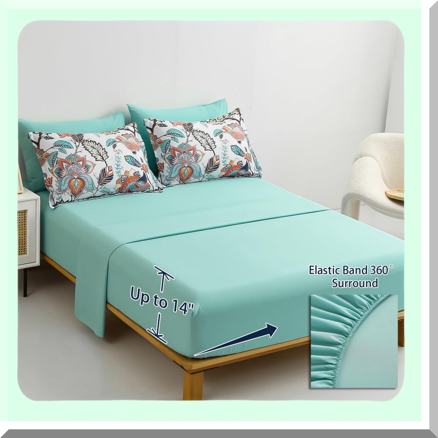 Botanical Bliss 7-Piece Floral Comforter Set - Green & Burnt Orange Bed in A Bag with Butterfly Design - Includes Comforter, Sheets, Pillowcases & Shams