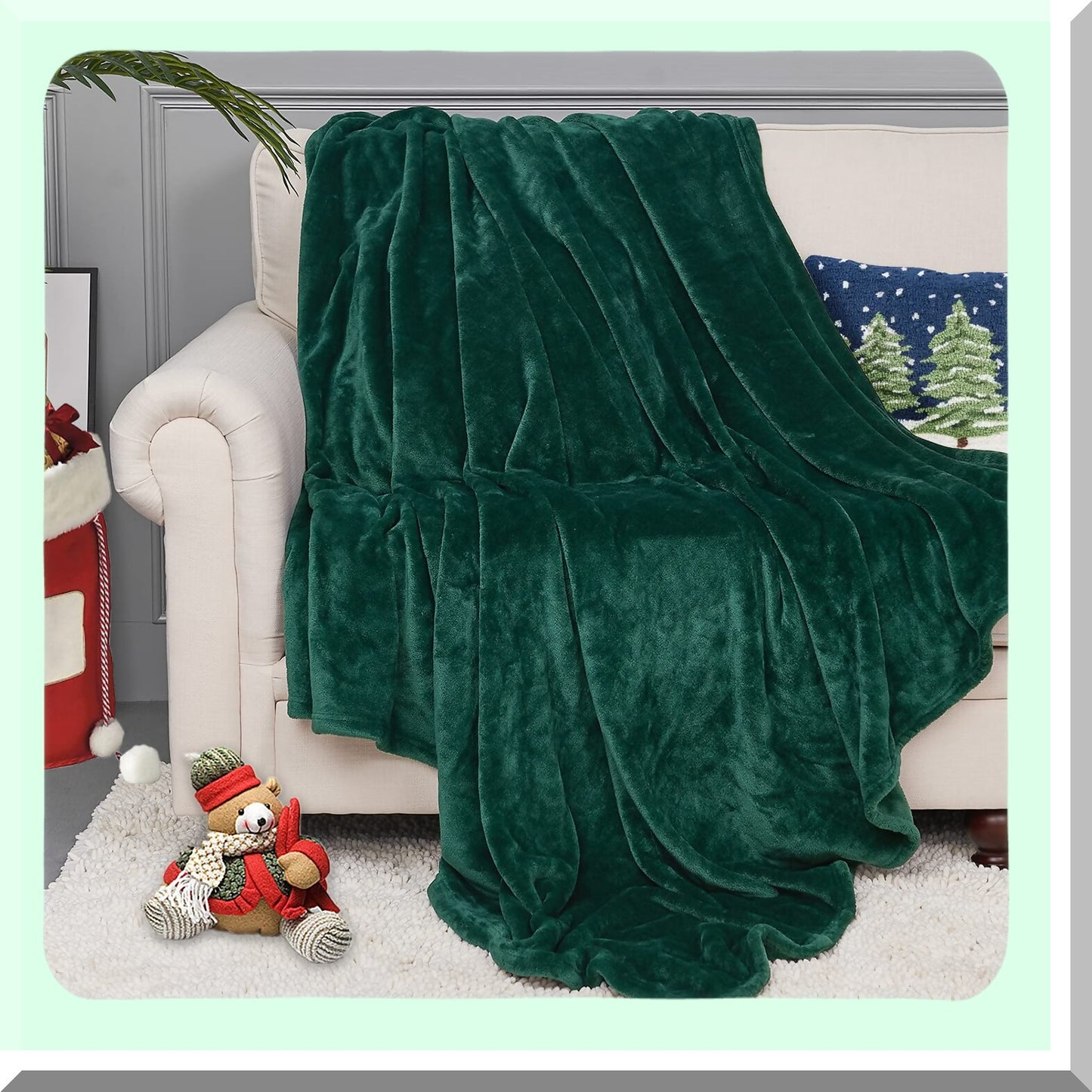 UltraSoft Forest Green Fleece Blanket - Cozy Fall Flannel Throw for Couch, Office, or Dog - Lightweight Microfiber Plush Baby Blanket, 50 x 60