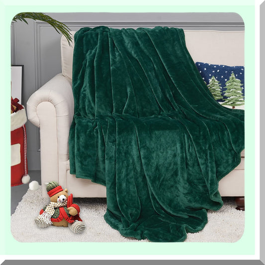 UltraSoft Forest Green Fleece Blanket - Cozy Fall Flannel Throw for Couch, Office, or Dog - Lightweight Microfiber Plush Baby Blanket, 50 x 60