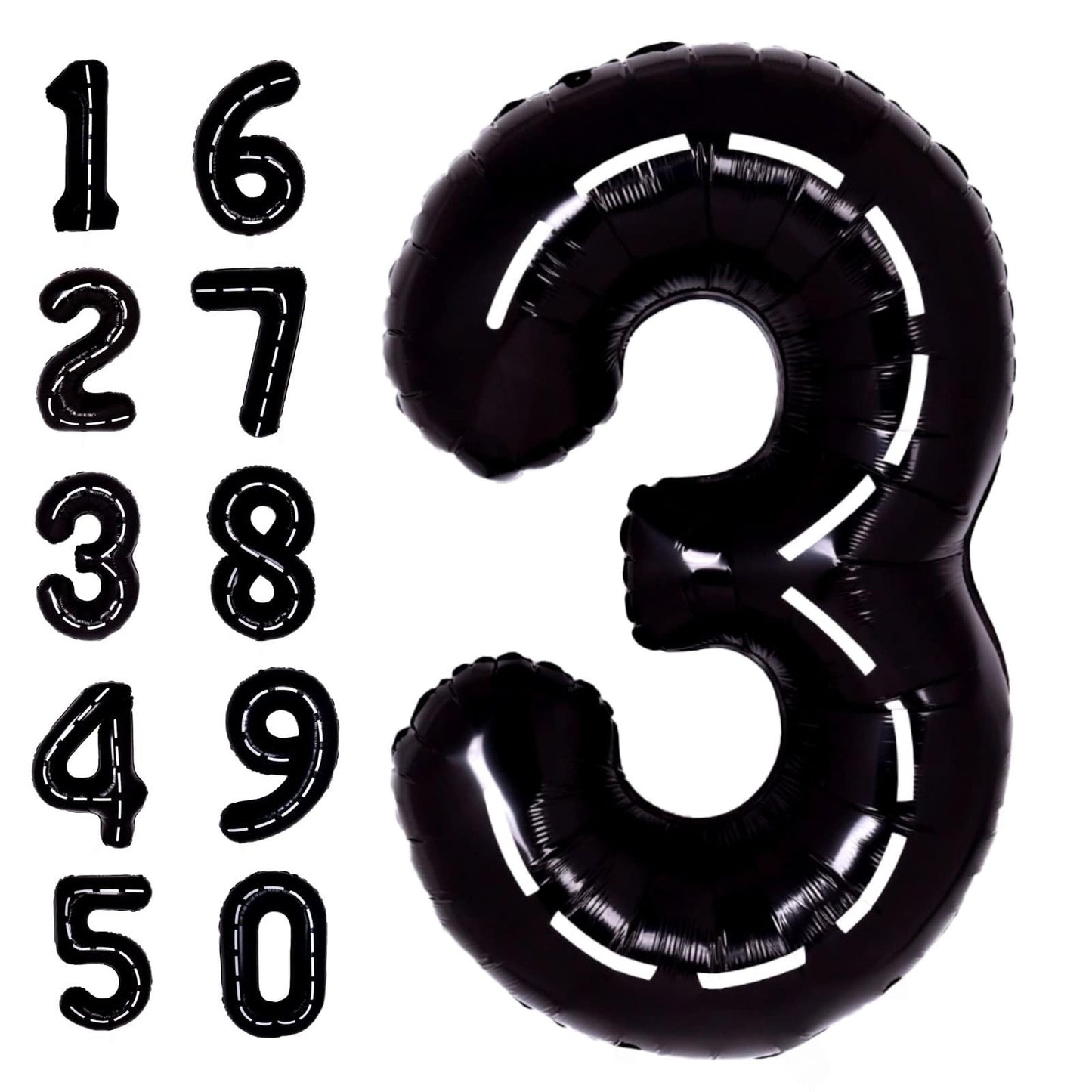 Race Car Number 3 Balloon Bundle - Giant 40 Inch Black Balloon Set for Boys and Girls Birthday Party, Construction Theme Decor for 3 Year Olds