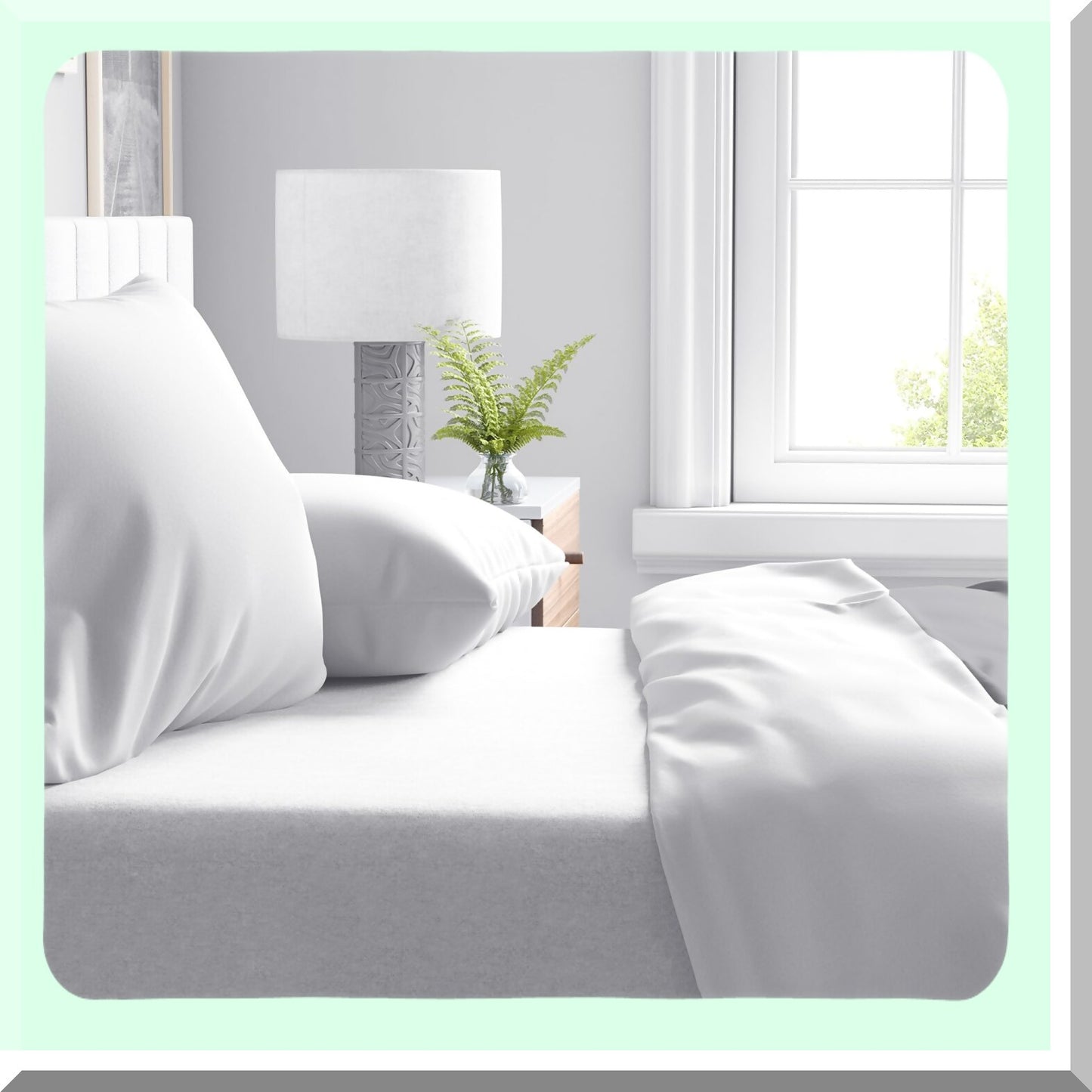 PureLux White Dream Bedding Set - Luxurious Optical White Sheets, Pillowcases, and Duvet Cover for a Dreamy Night's Sleep.