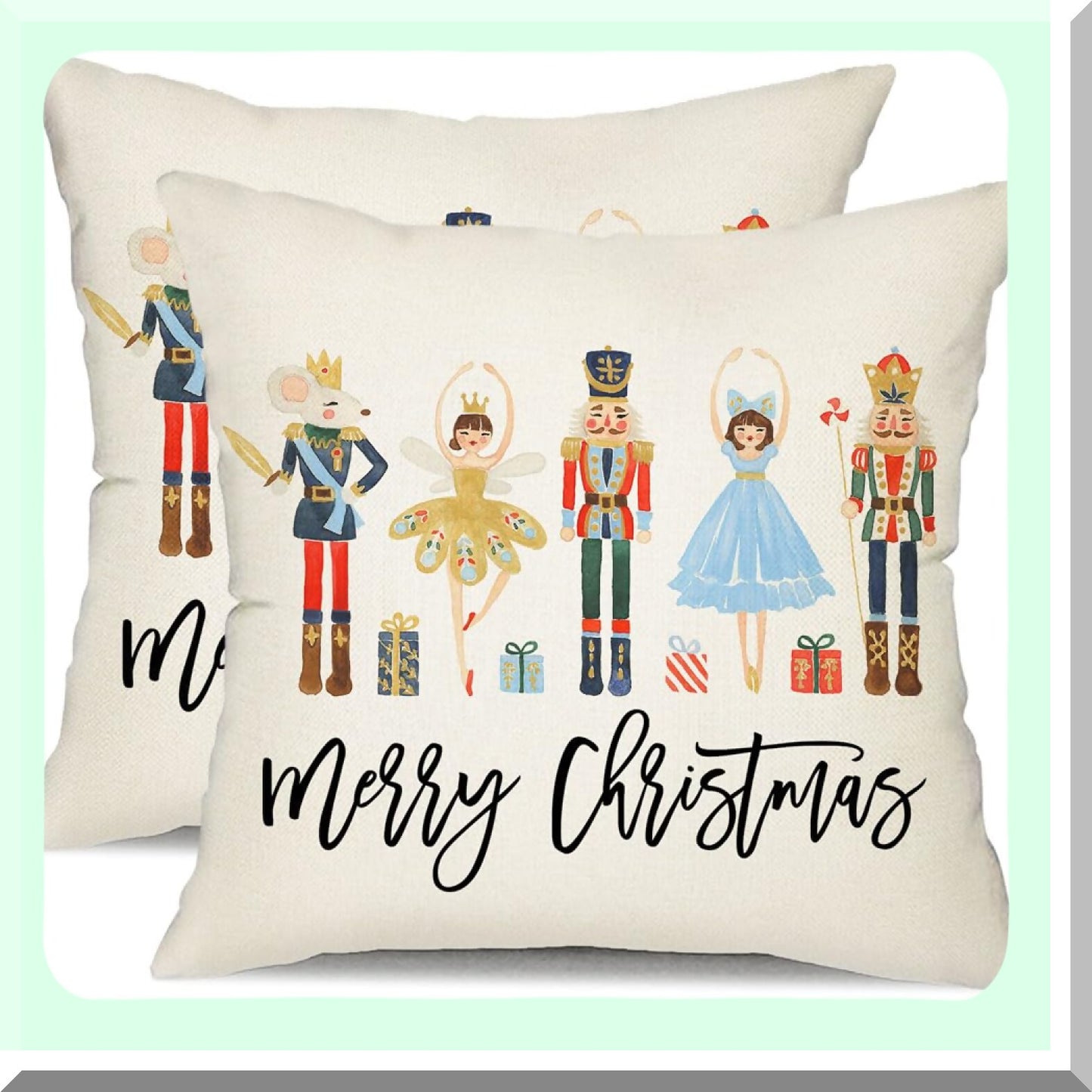 Winter Wonderland Nutcracker Throw Pillow Cover Set - Festive Holiday Party Decor for Sofa Couch - 18x18 Inch Cushion Case - Pack of 2