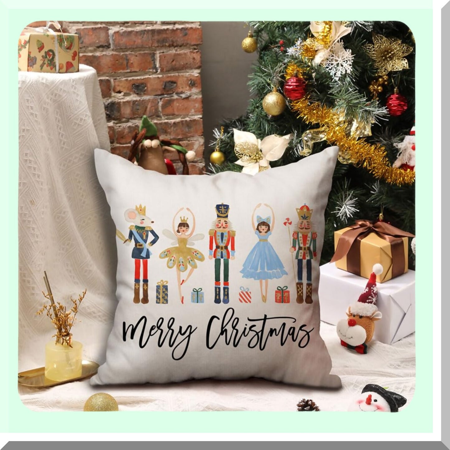 Winter Wonderland Nutcracker Throw Pillow Cover Set - Festive Holiday Party Decor for Sofa Couch - 18x18 Inch Cushion Case - Pack of 2