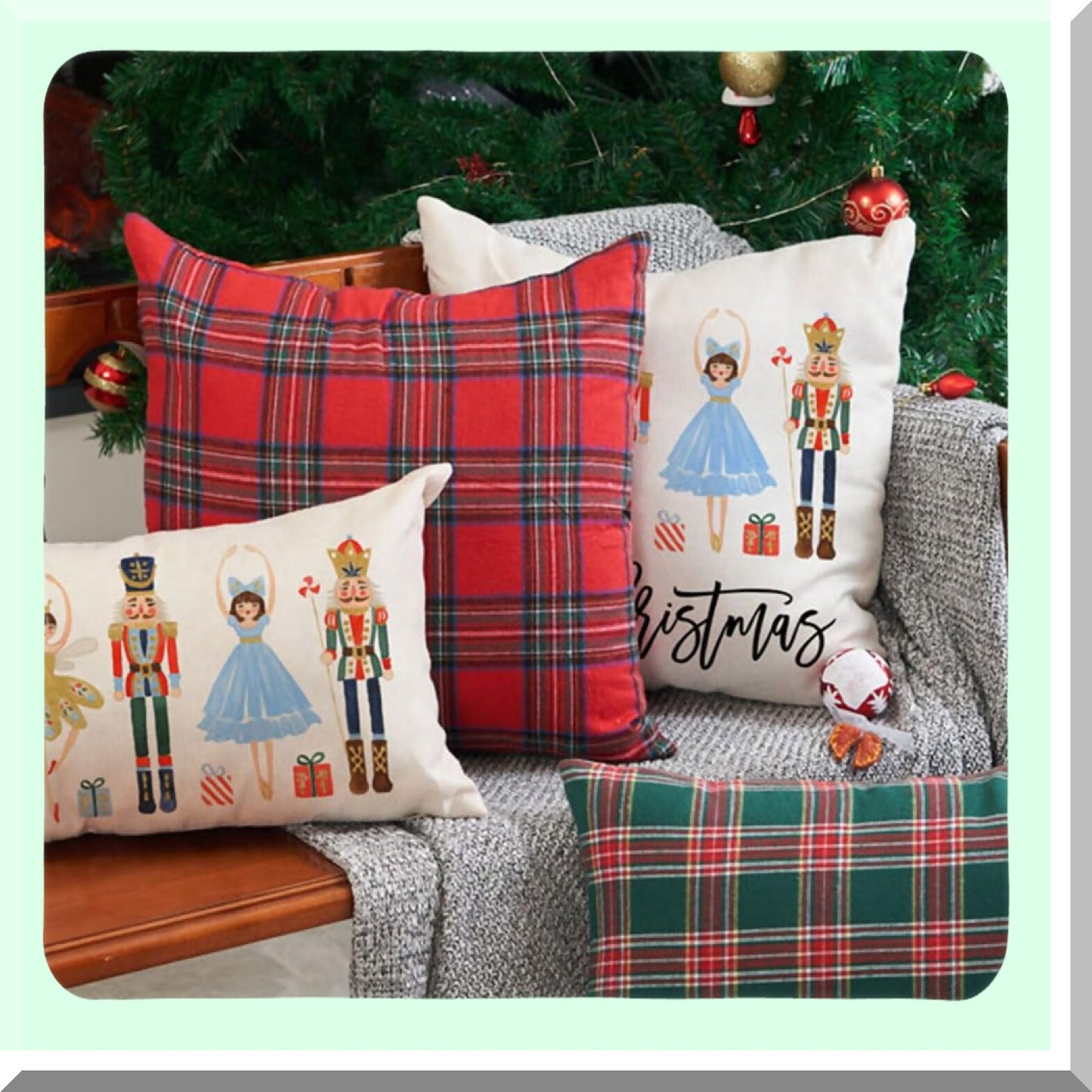 Winter Wonderland Nutcracker Throw Pillow Cover Set - Festive Holiday Party Decor for Sofa Couch - 18x18 Inch Cushion Case - Pack of 2