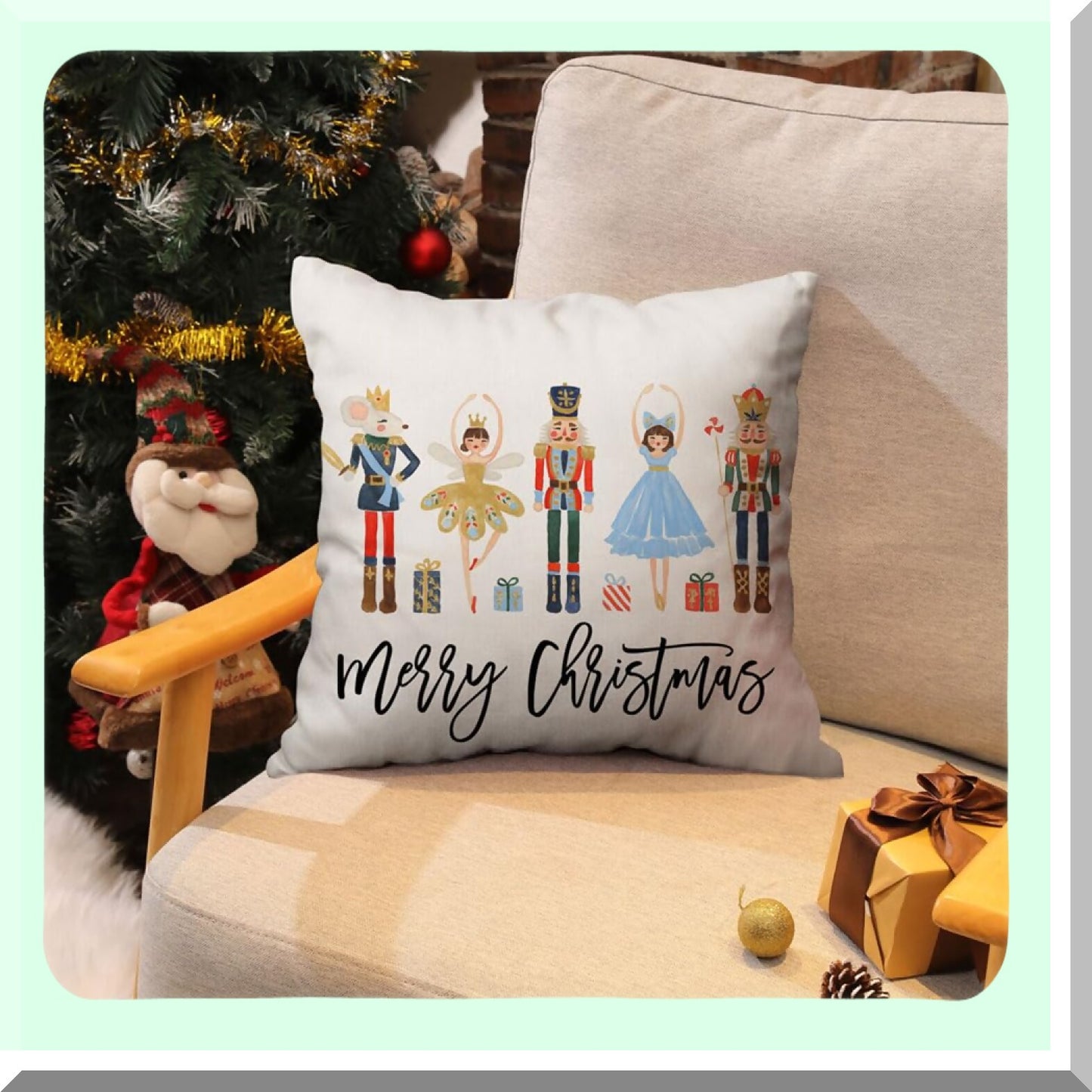 Winter Wonderland Nutcracker Throw Pillow Cover Set - Festive Holiday Party Decor for Sofa Couch - 18x18 Inch Cushion Case - Pack of 2