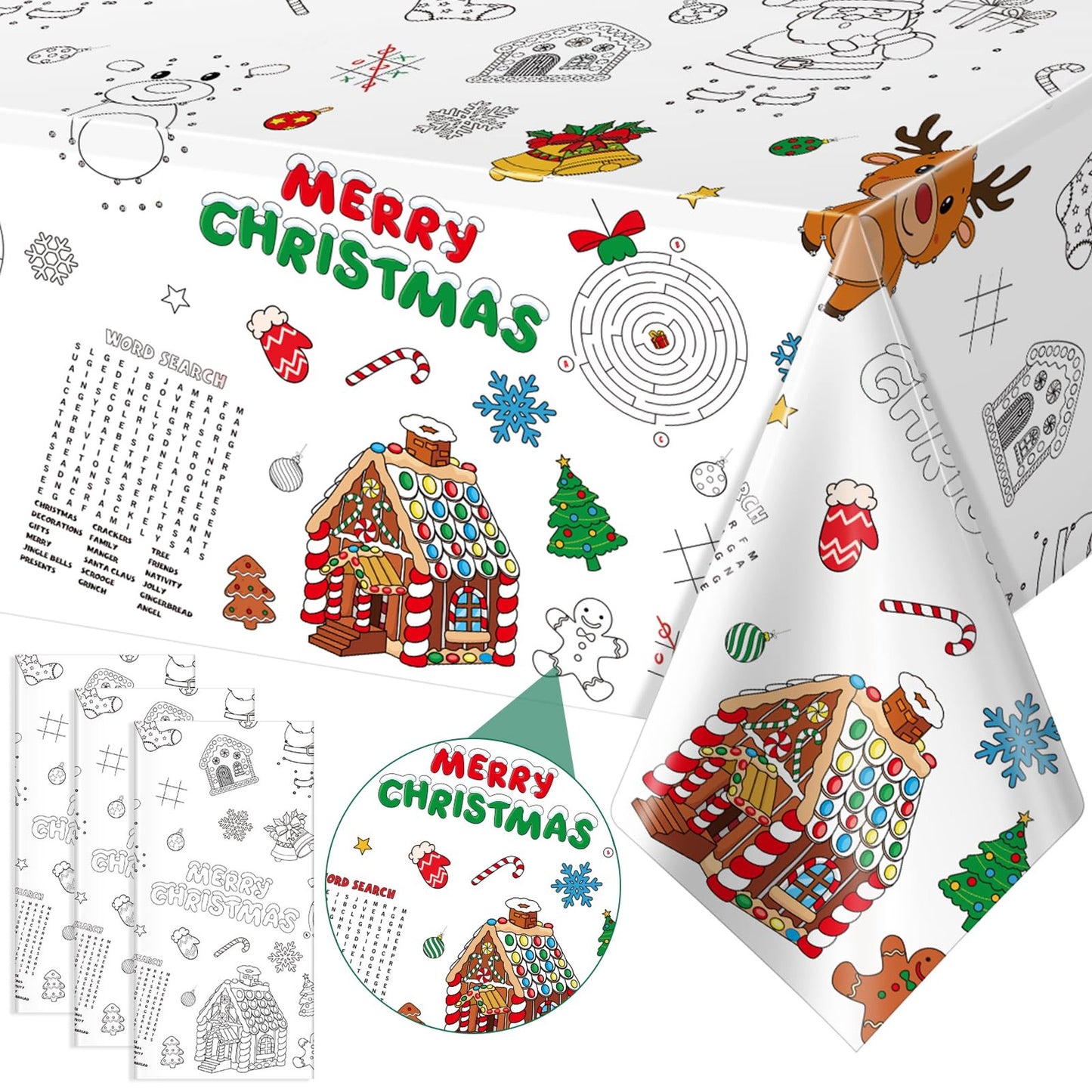 3Pack Kids Coloring Tablecloths for Parties and Events