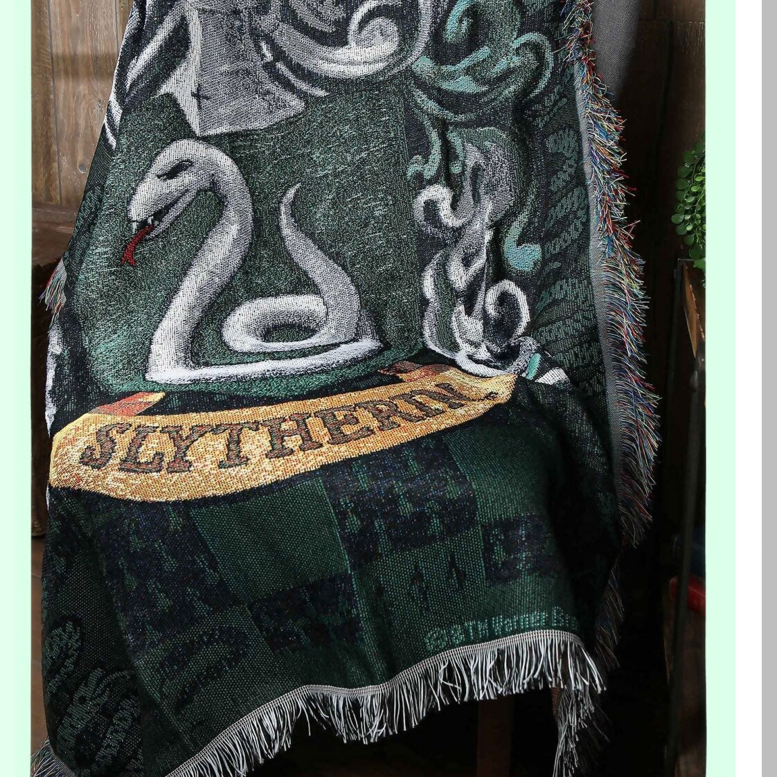 Slytherin Shield Woven Tapestry Throw Blanket - 48x60 Inch Cozy Hogwarts Decor