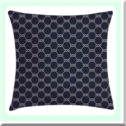 Nautical Knot Navy Blue Cushion Cover - Decorative Throw Pillow Case with Sailor Pattern Illustration, Abstract Design - 16" X 16" Square Accent in Blue Cream