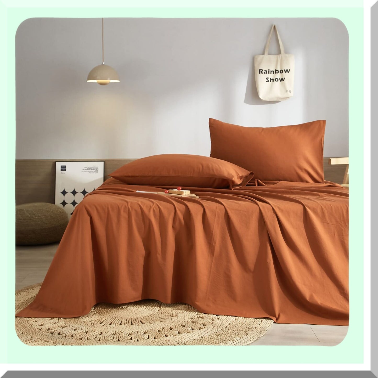 Rustic Pumpkin Caramel Queen Bed Sheets Set - Deep Pocket Microfiber Cooling Bedding with Pillowcases - Soft Washed Easy Fit Solid Rust Color Sheets