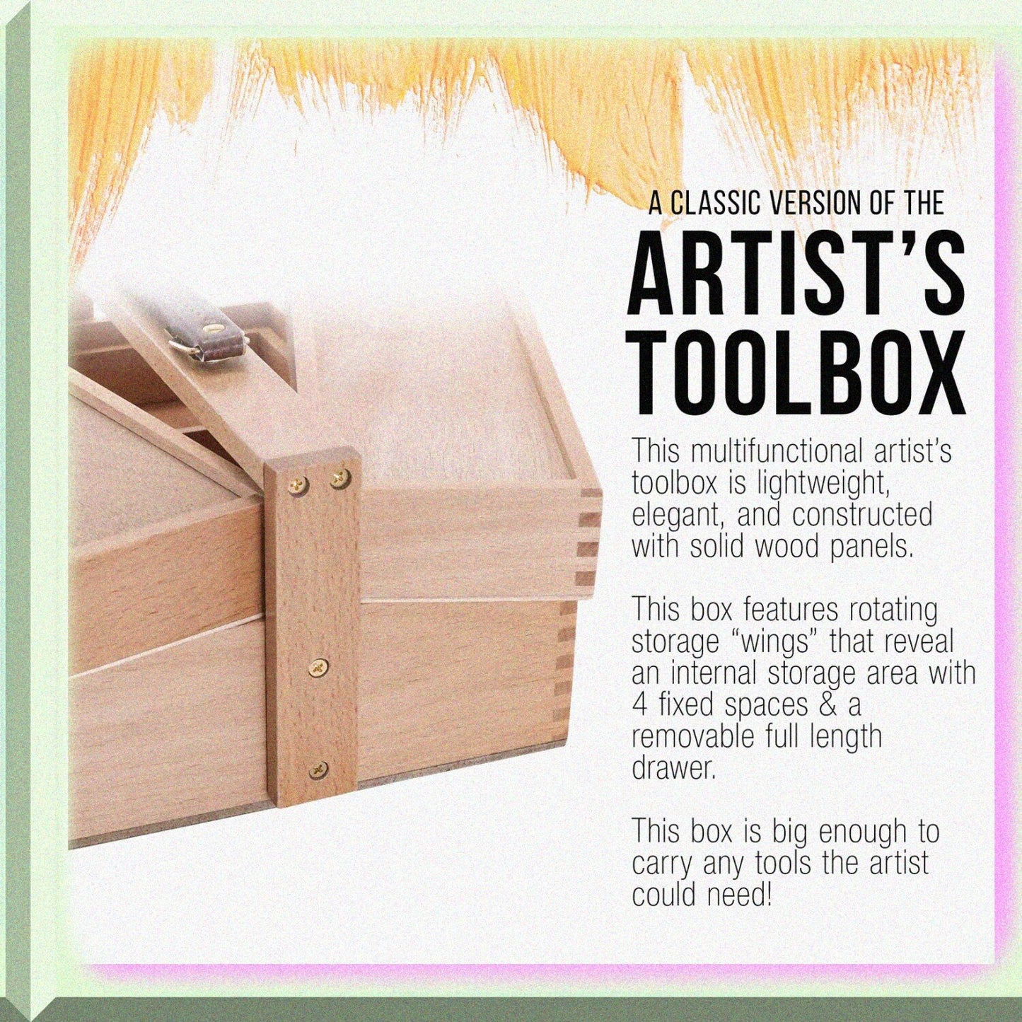 Large Wooden Artist Tool Box with Compartments
