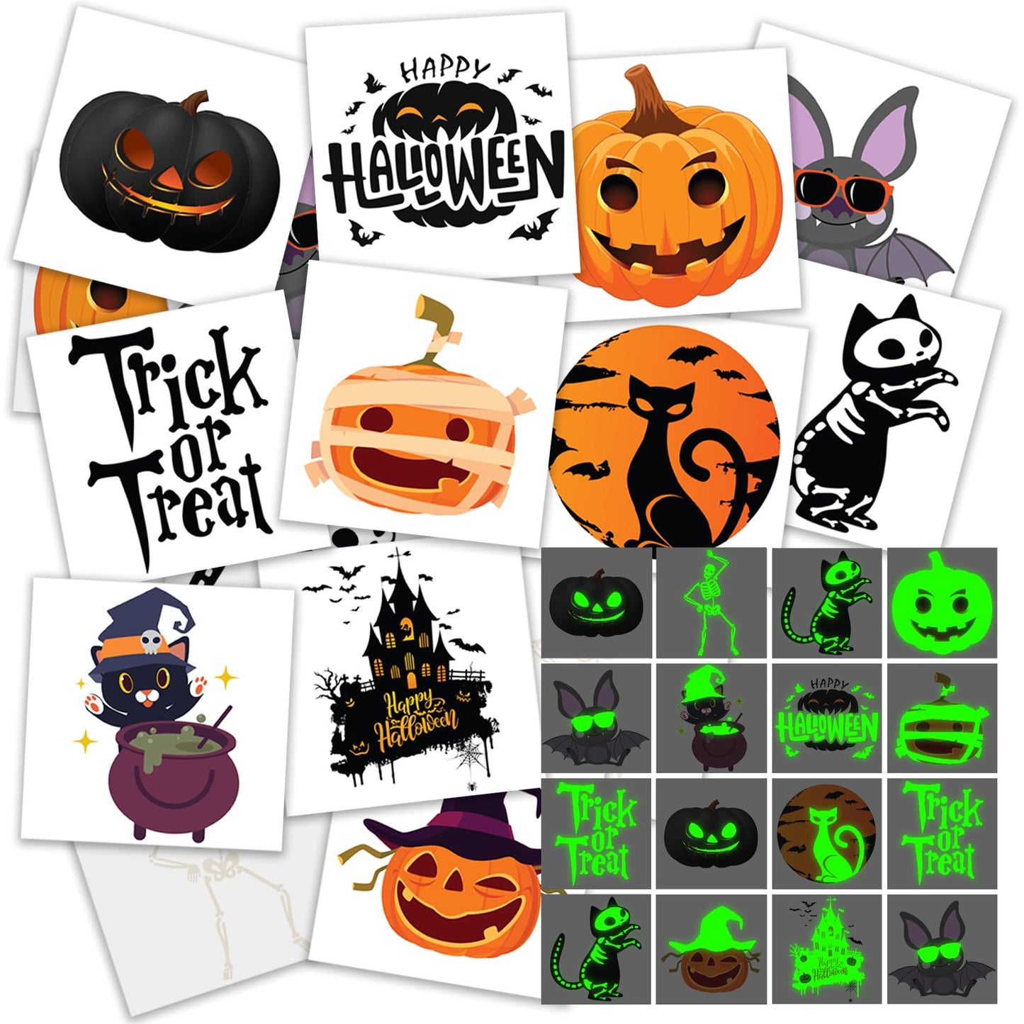 GlowTats - Set of 144 Spooky Designs, Easy Apply & Remove, Party Favors for Kids. Perfect Trick or Treat Supplies!