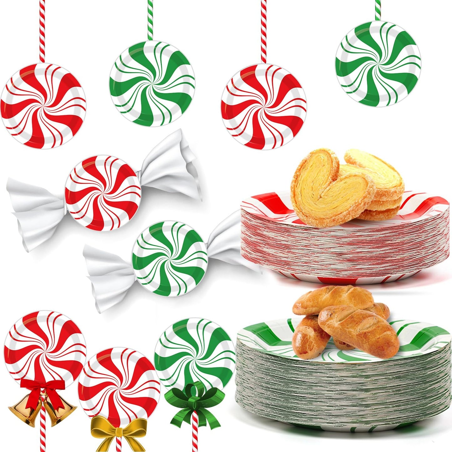 Peppermint Candy Paper Plates Set for Holiday Parties