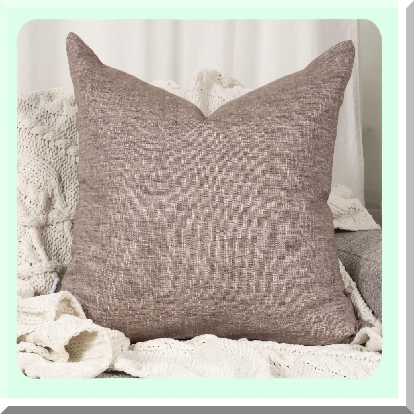 Vintage Brown Linen Throw Pillow Cover - Lightweight Slub Fabric with Metal Zipper Closure and Suede Pull - 20x20 Decorative Cushion Case