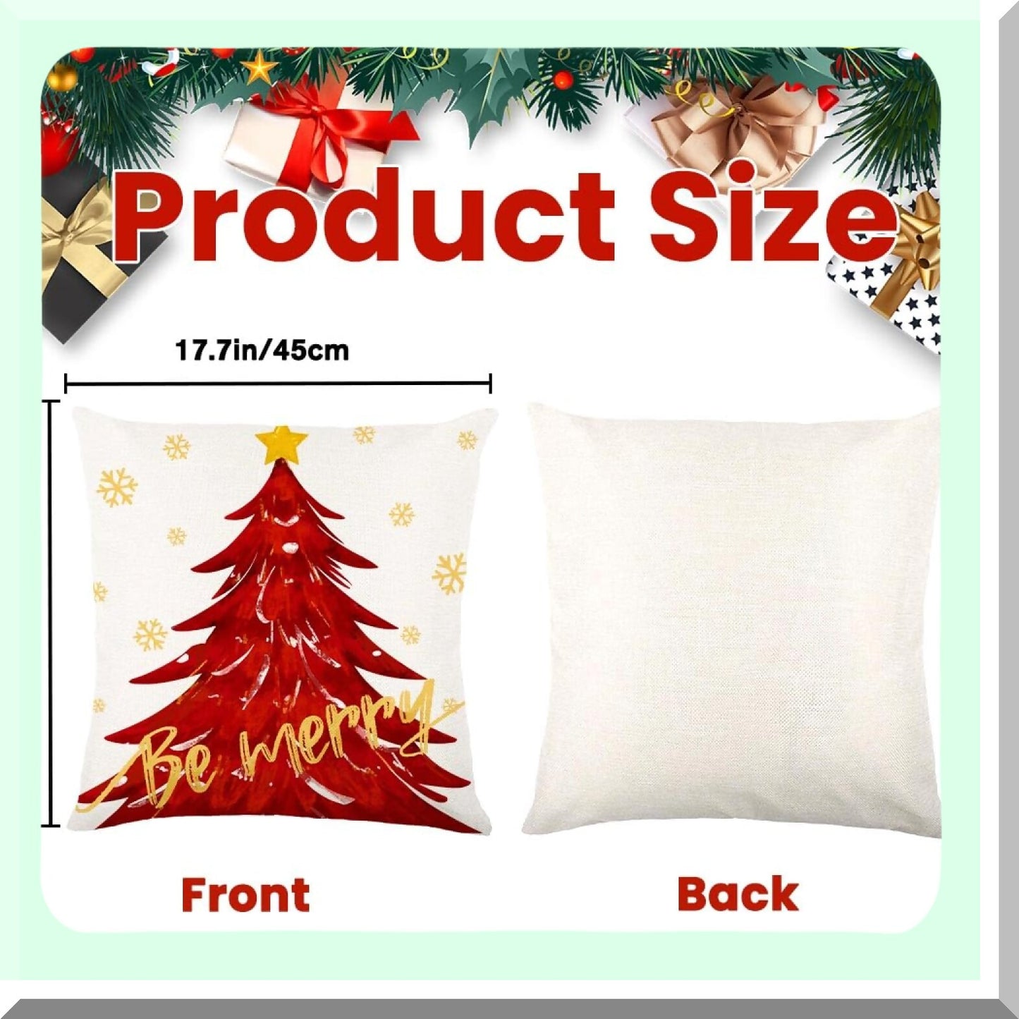 Winter Wonderland Pillow Cover Set - Red Merry Tree & Snowflake Design - Festive Gold Let it Snow Decor - Holiday Home Sofa Couch Cushion Case - 18x18 inch, Set of 4