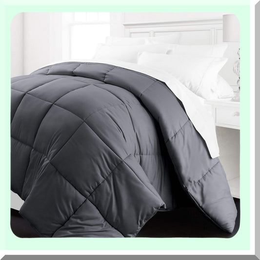 Luxury Gray Goose Down Alternative Comforter - All Season Lightweight Full/Queen Size - Premium Quality Linens for Ultimate Comfort and Style
