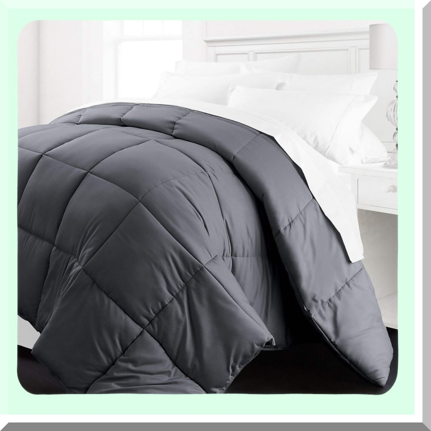 Luxury Gray Goose Down Alternative Comforter - All Season Lightweight Full/Queen Size - Premium Quality Linens for Ultimate Comfort and Style