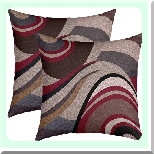 Geometric Stripe Line Outdoor Pillow Covers Set - Modern Art Cushion Case for Couch Sofa Living Room - Red Grey Square Porch Pillows - 18x18 Inches