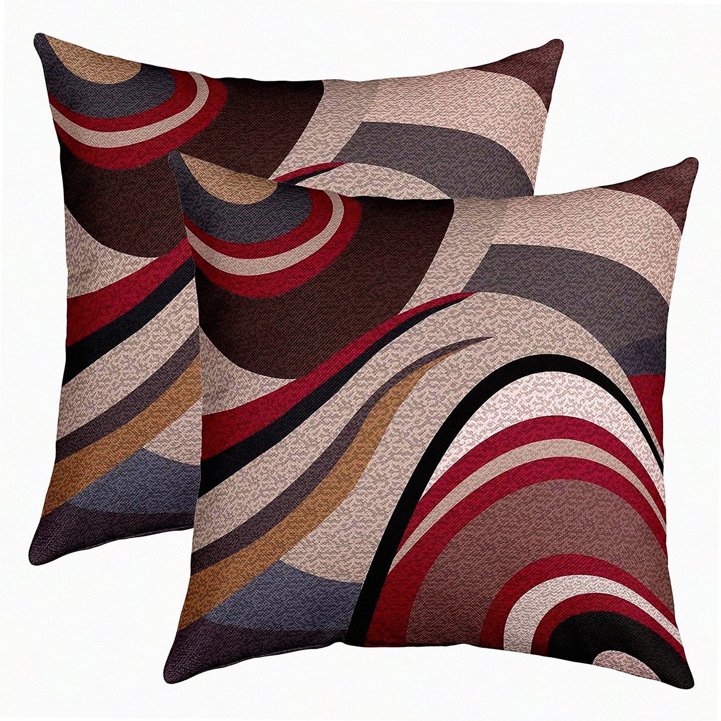 Geometric Stripe Line Outdoor Pillow Covers Set - Modern Art Cushion Case for Couch Sofa Living Room - Red Grey Square Porch Pillows - 18x18 Inches