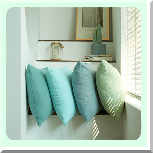 Blue Bliss 18x18in Set of 4 Decorative Pillow Covers - Modern Solid Color Soft Square Throw Pillow Cover for Home Decor - Sofa, Bedroom, Car