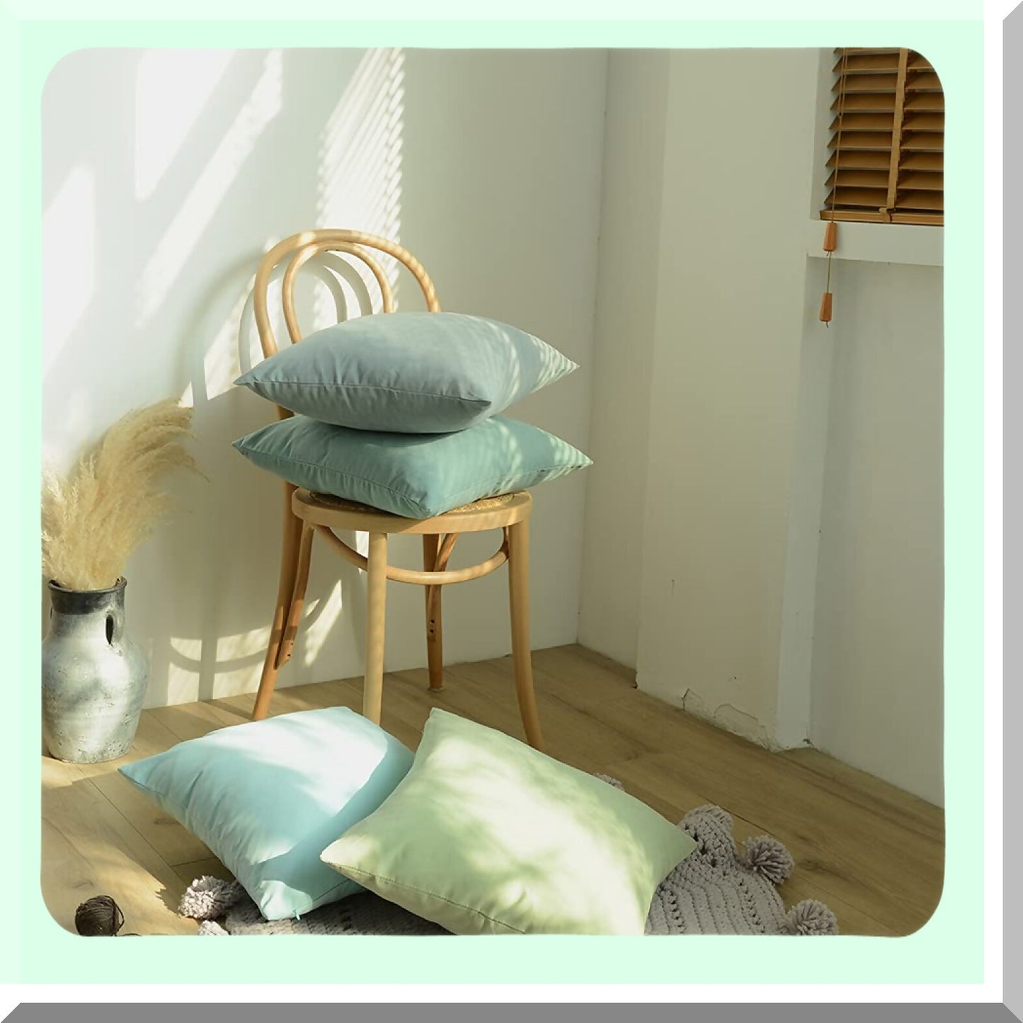 Blue Bliss 18x18in Set of 4 Decorative Pillow Covers - Modern Solid Color Soft Square Throw Pillow Cover for Home Decor - Sofa, Bedroom, Car