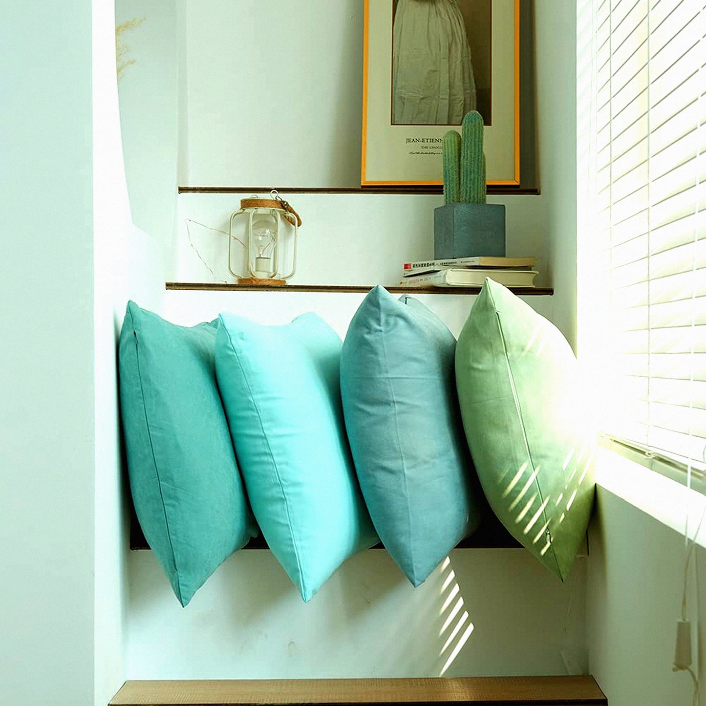 Blue Bliss 18x18in Set of 4 Decorative Pillow Covers - Modern Solid Color Soft Square Throw Pillow Cover for Home Decor - Sofa, Bedroom, Car