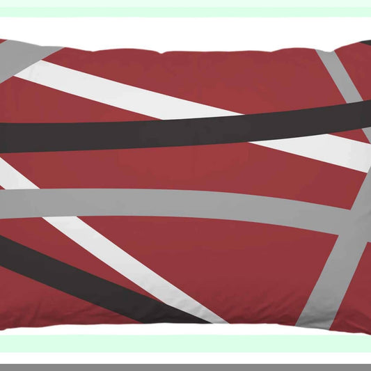 Bold Stripe Geometric Lumbar Pillow Cover - Red Grey Black Abstract Pattern Cushion Case for Sofa Couch Bed - Standard Queen Size 20x30 Inch