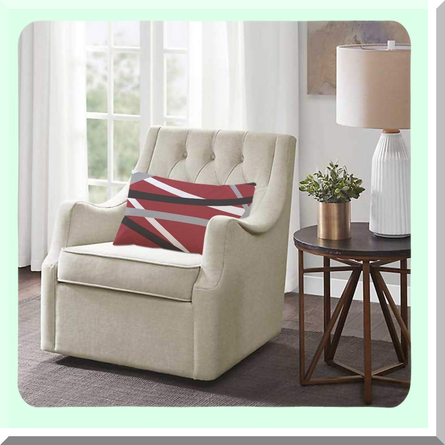 Bold Stripe Geometric Lumbar Pillow Cover - Red Grey Black Abstract Pattern Cushion Case for Sofa Couch Bed - Standard Queen Size 20x30 Inch