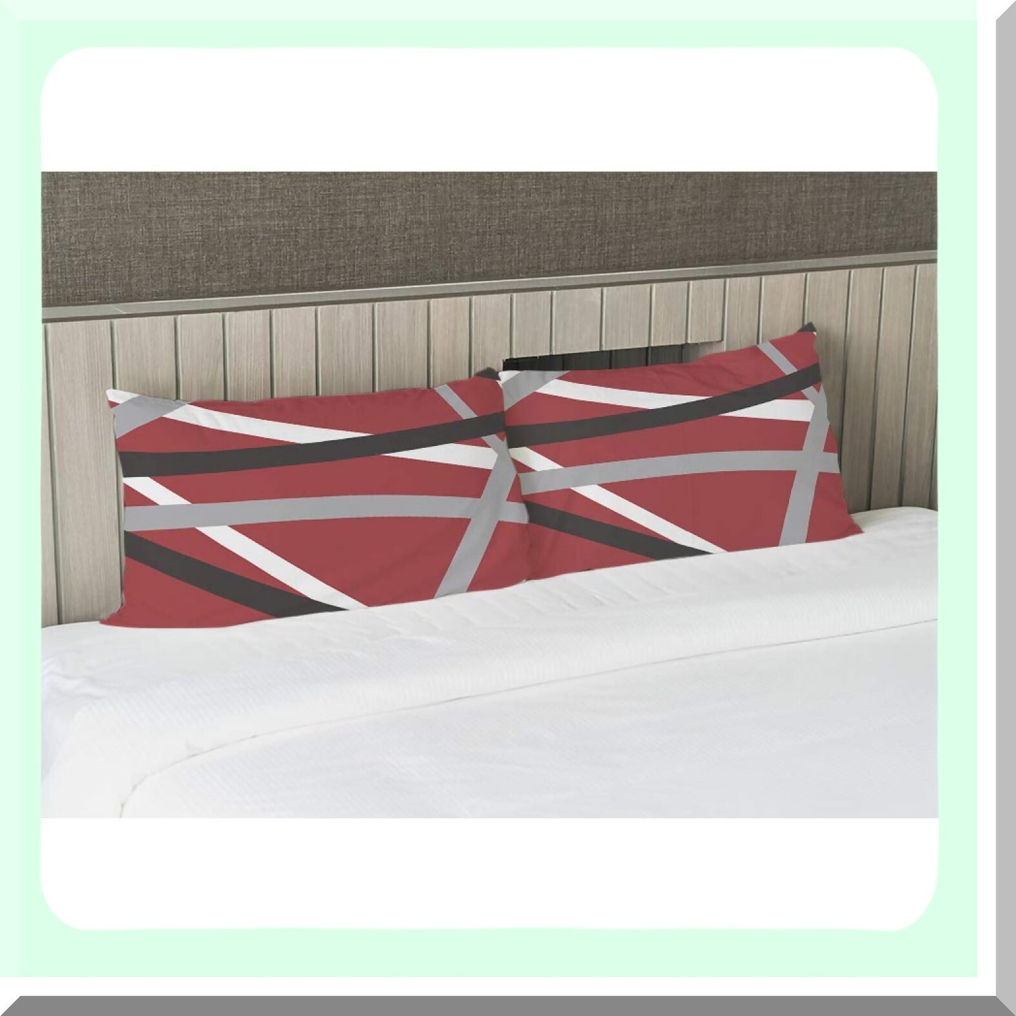 Bold Stripe Geometric Lumbar Pillow Cover - Red Grey Black Abstract Pattern Cushion Case for Sofa Couch Bed - Standard Queen Size 20x30 Inch