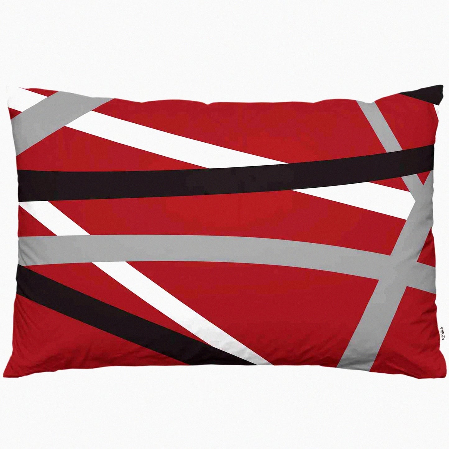 Bold Stripe Geometric Lumbar Pillow Cover - Red Grey Black Abstract Pattern Cushion Case for Sofa Couch Bed - Standard Queen Size 20x30 Inch