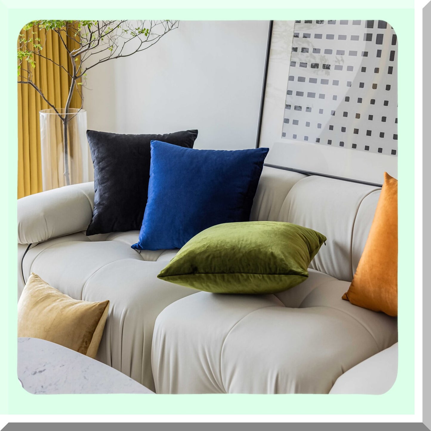 Green Velvet Spring Lumbar Pillow Covers - Set of 2 | Decorative Rectangle Throw Pillows for Couch & Bedroom | 12x20 Inch Accent Pillowcases for Sofa & Chair Décor