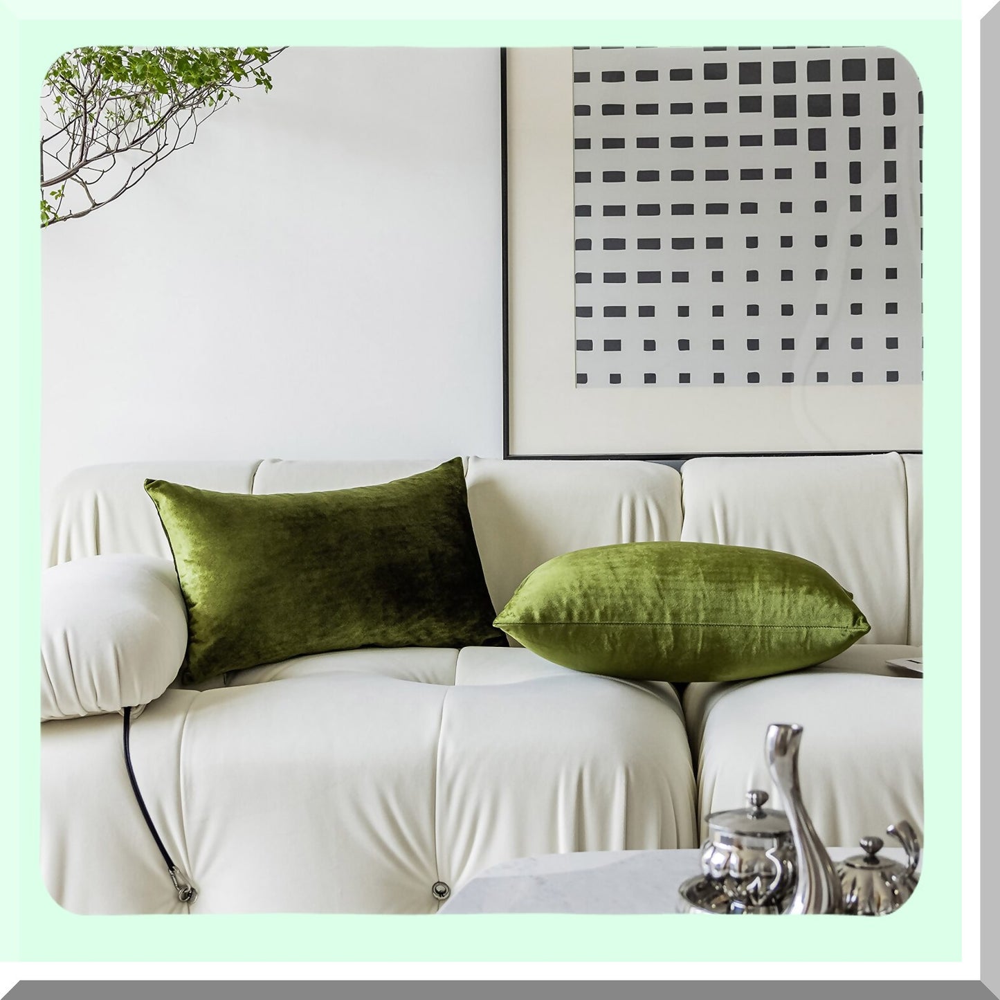 Green Velvet Spring Lumbar Pillow Covers - Set of 2 | Decorative Rectangle Throw Pillows for Couch & Bedroom | 12x20 Inch Accent Pillowcases for Sofa & Chair Décor