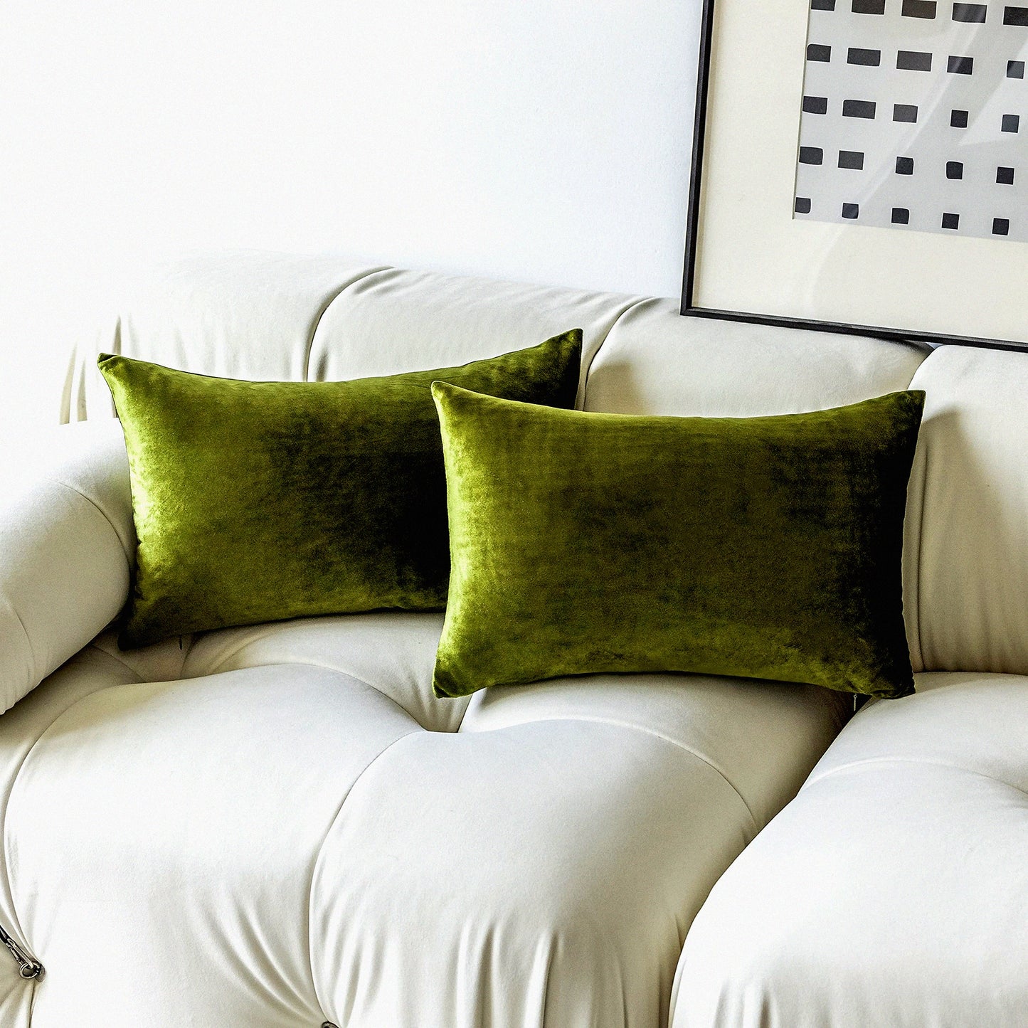 Green Velvet Spring Lumbar Pillow Covers - Set of 2 | Decorative Rectangle Throw Pillows for Couch & Bedroom | 12x20 Inch Accent Pillowcases for Sofa & Chair Décor