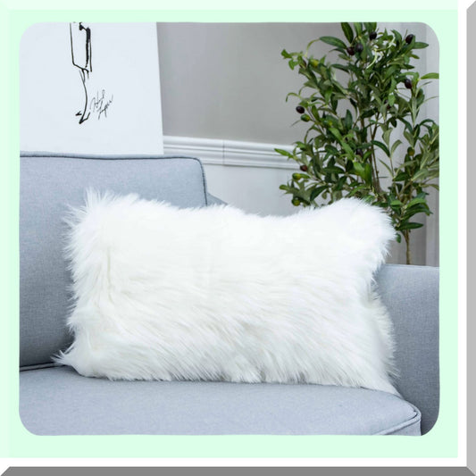 Luxury Plush Lumbar Pillow Cover - Soft Rectangle Cushion Case for Couch Sofa Bed - Decorative White Throw Pillow - 12" x 20"