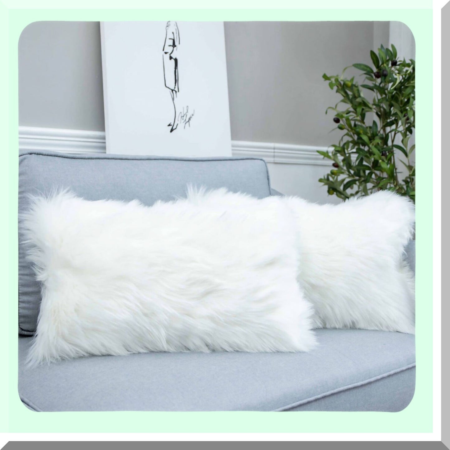 Luxury Plush Lumbar Pillow Cover - Soft Rectangle Cushion Case for Couch Sofa Bed - Decorative White Throw Pillow - 12" x 20"