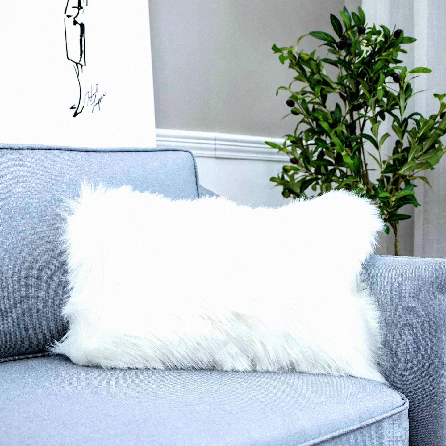 Luxury Plush Lumbar Pillow Cover - Soft Rectangle Cushion Case for Couch Sofa Bed - Decorative White Throw Pillow - 12" x 20"