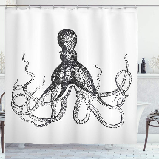 Octopus Shower Curtain Gray Black 69x75 inches