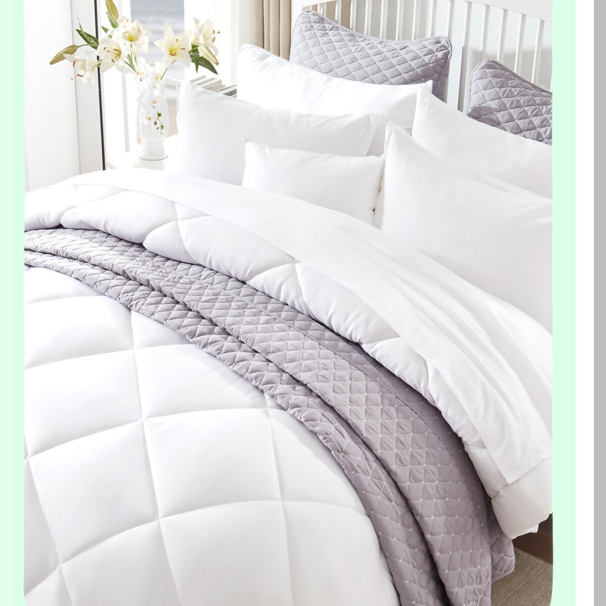 DiamondCool Reversible Comforter - All Season Size Cooling Bedding with Soft Breathable Down Alternative Fill. White, Diamond Quilting for Maximum Comfort.