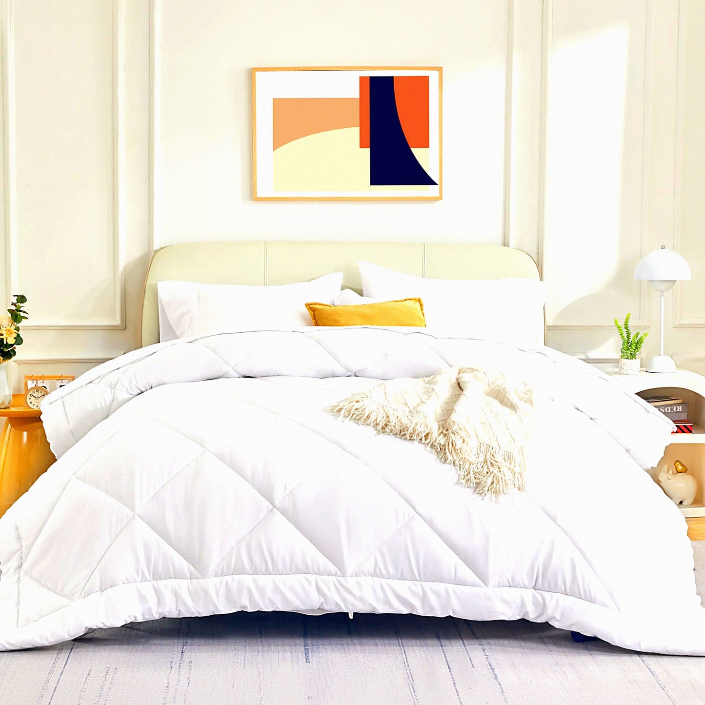 DiamondCool Reversible Comforter - All Season Size Cooling Bedding with Soft Breathable Down Alternative Fill. White, Diamond Quilting for Maximum Comfort.