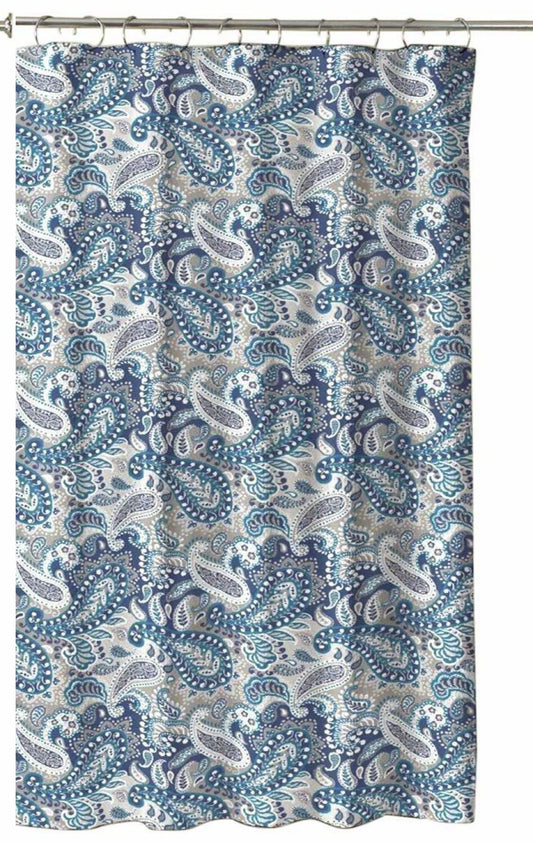 Paisley Fabric Shower Curtain Marine Navy Blue Taupe Beige White