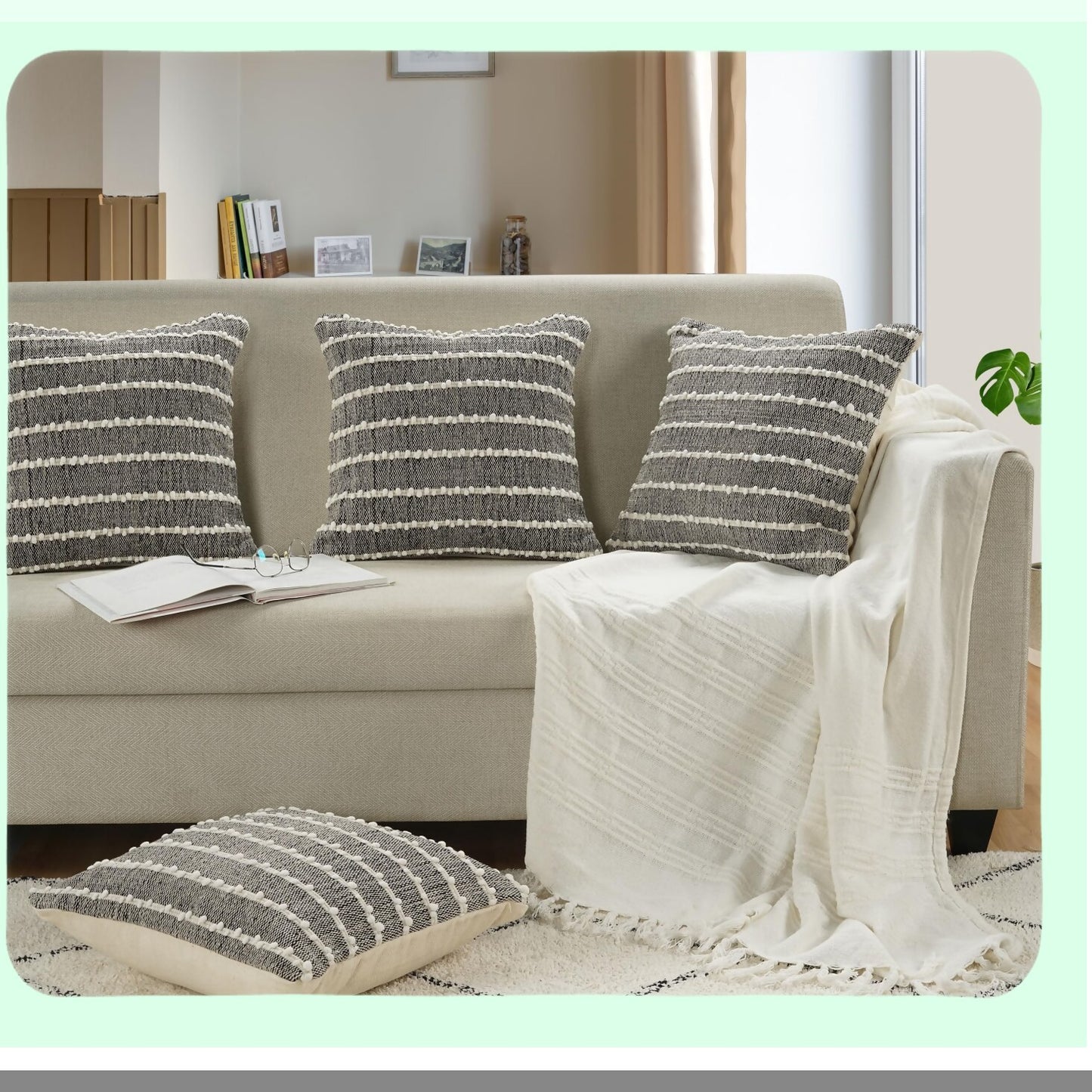 Boho Chic Tufted Cushion Covers - Set of 2 Handwoven Decorative Pillow Cases for Living Room, Bedroom, Sofa - Farmhouse Home Decor - Cotton Square 18x18 inch Cream