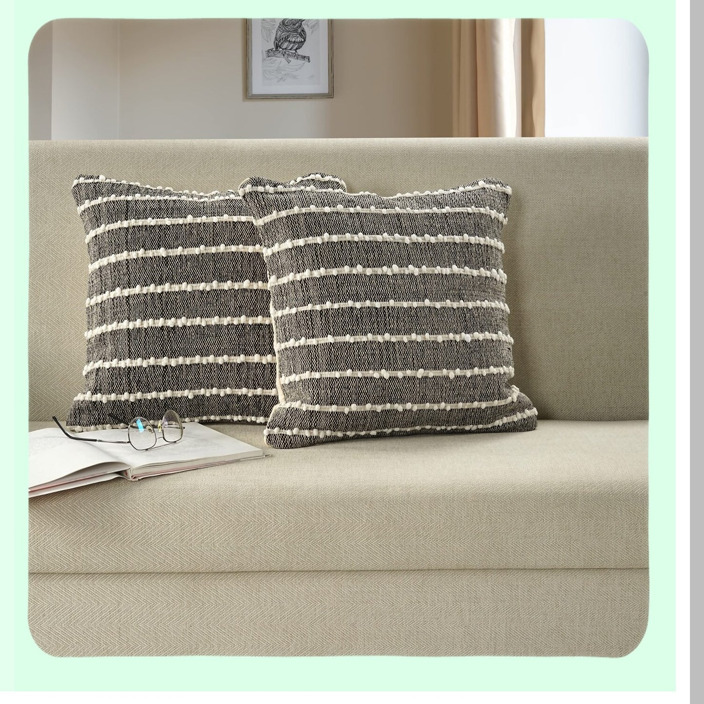 Boho Chic Tufted Cushion Covers - Set of 2 Handwoven Decorative Pillow Cases for Living Room, Bedroom, Sofa - Farmhouse Home Decor - Cotton Square 18x18 inch Cream